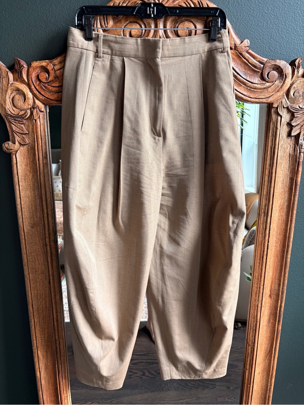 Women’s Tibi Wide-Leg Wool Pleated Pants in Khaki - Picture 11 of 12